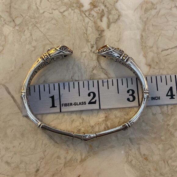 Vintage 18K & 925 Sterling Silver Citrine & Peridot Unisex Cuff Bracelet - Picture 11 of 11